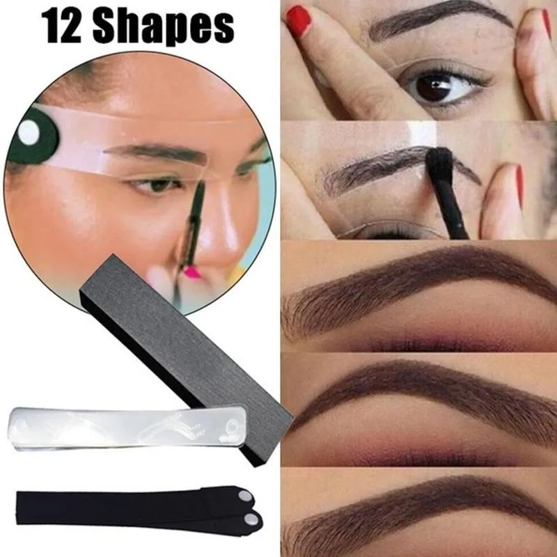 

12 Styles Eyebrow Template Eyebrow Stencil with Headwear Eyebrow Shaper Strap Brow Card Stencils Makeup DIY Tools A5P2
