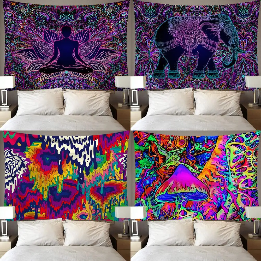 Индийский гобелен с психоделическим узором Настенный декор богемное пляжное