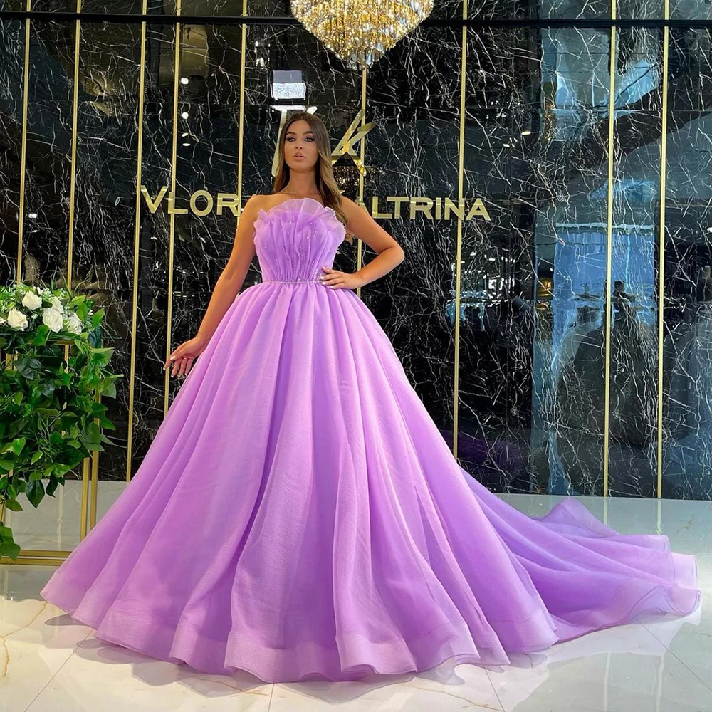 

Laxsesu Strapless Violet Evening Dresses Organza Ball Gown Formal Prom Dress 15 Years Birthday Party Dresses 2021