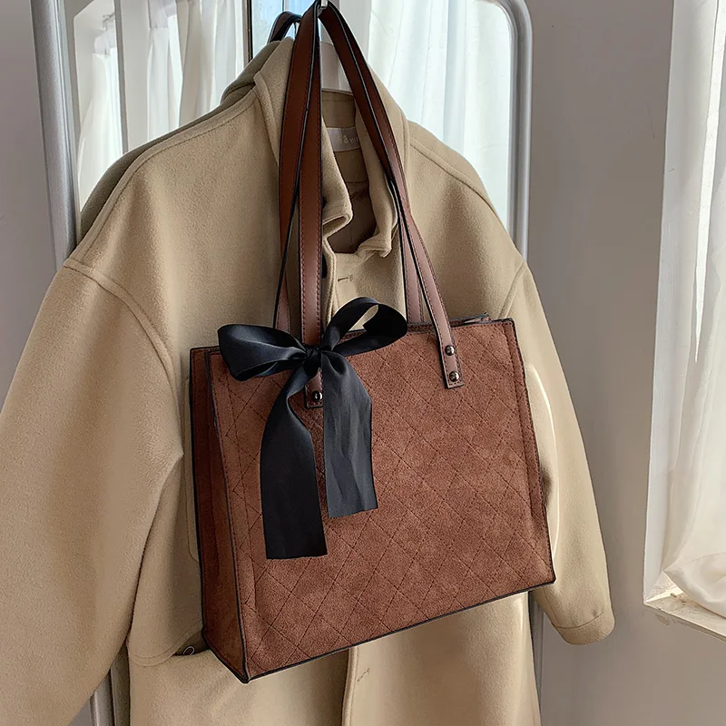 

Big Scrub PU Leather Shoulder Bags for Women 2021 Trend Women's Branded Trending Ribbon Black Hand Bag Handbags and Purses