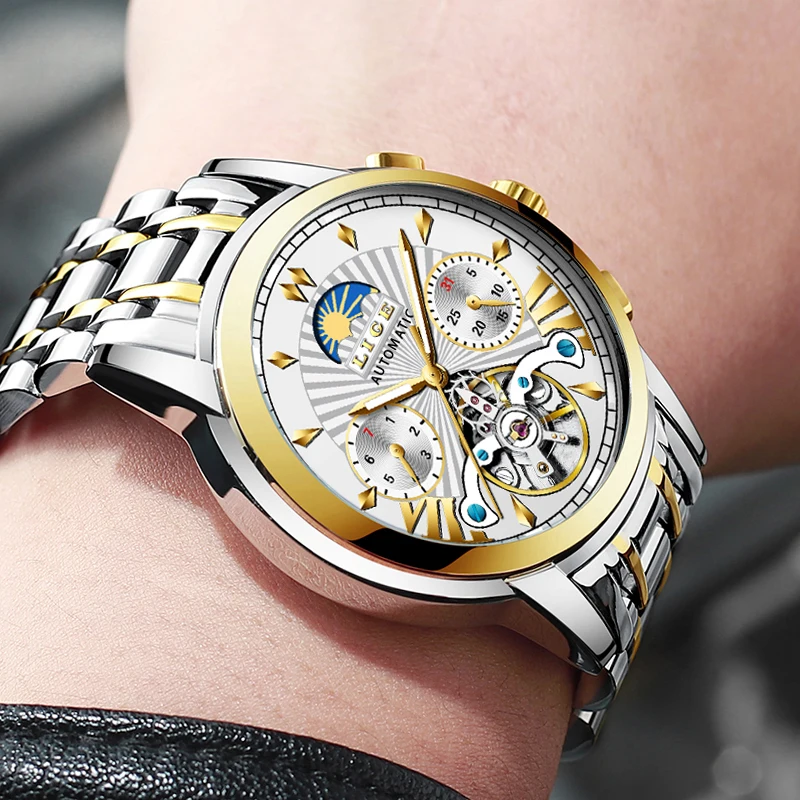 LIGE мужские часы лучший бренд класса люкс автоматические механические Мужчины