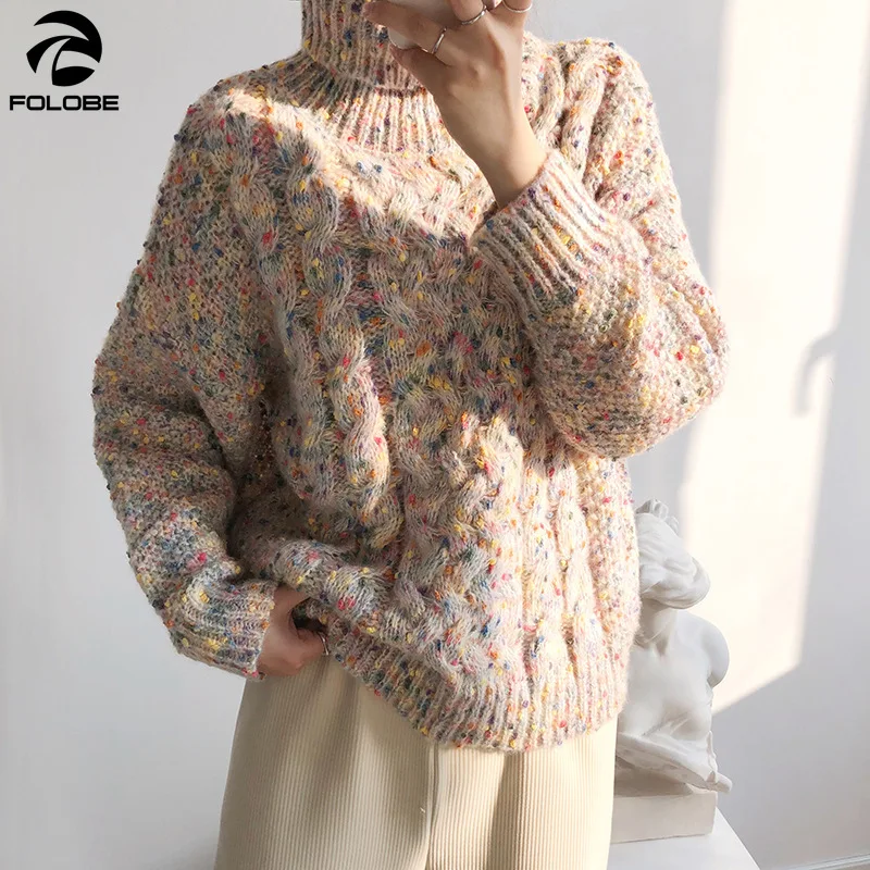 Женский утепленный свитер с высоким воротом теплый мягкий вязаный пуловер