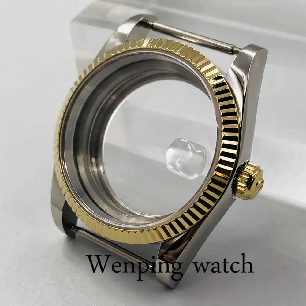 Чехол для часов Parnis 36 мм золотой чехол с сапфировым стеклом окошком и датой