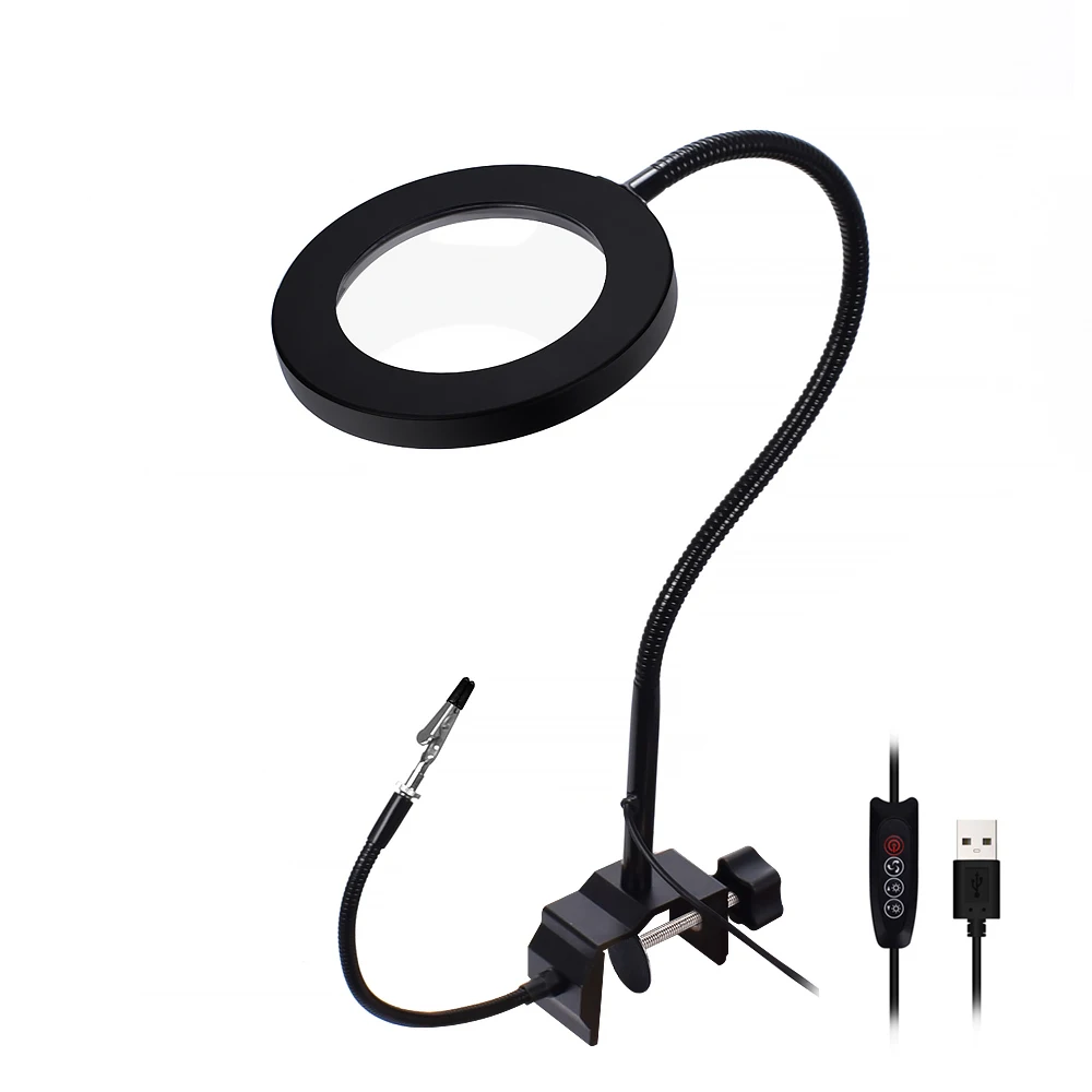 

Гибкий 5X лупа USB светодиодный светильник с 2 шт. гибкие руки с подсветкой увеличительные очки для чтения сварочный инструмент для ремонта