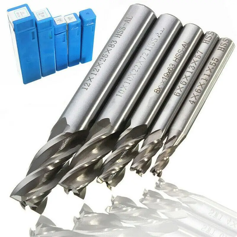 5Pcs/Set  4/6/8/10/12mm CNC Mill Cutter Milling Machine HSS Straight Shank Drill Bit  Cutting 4 Flutes End Mill Milling Cutter