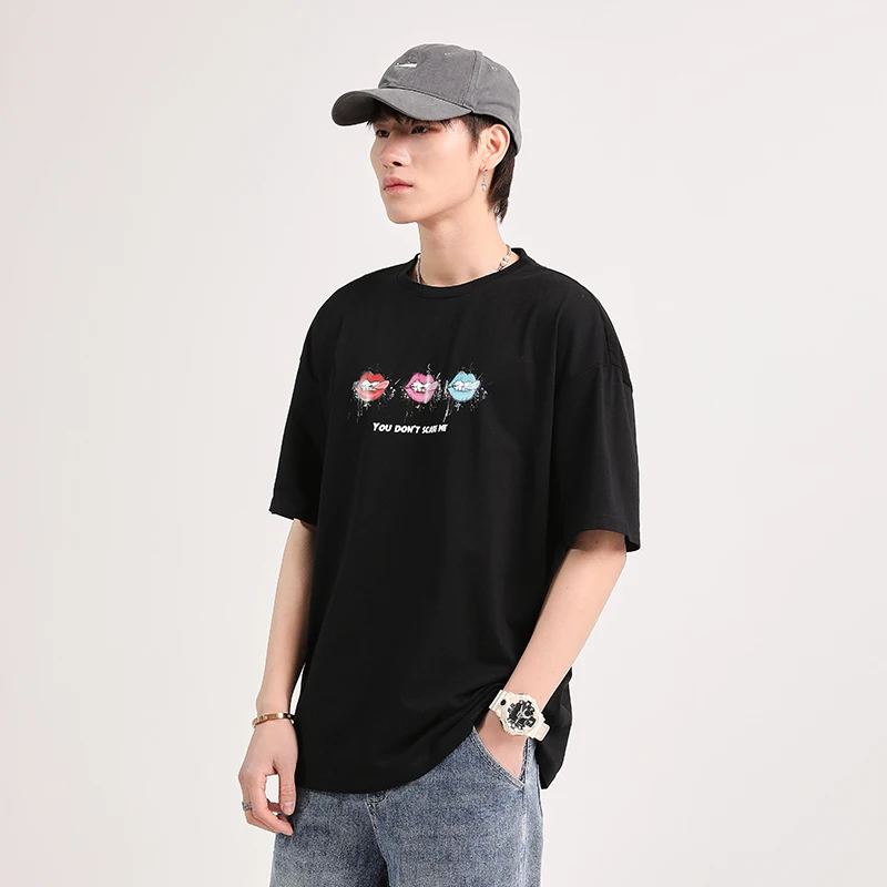 

Harajuku Streetwear T-shirt O-Neck Short Sleeves Summer Casual Fashion Mouth Pattern Print Men Black Tshirt Brand Ropa Hombre