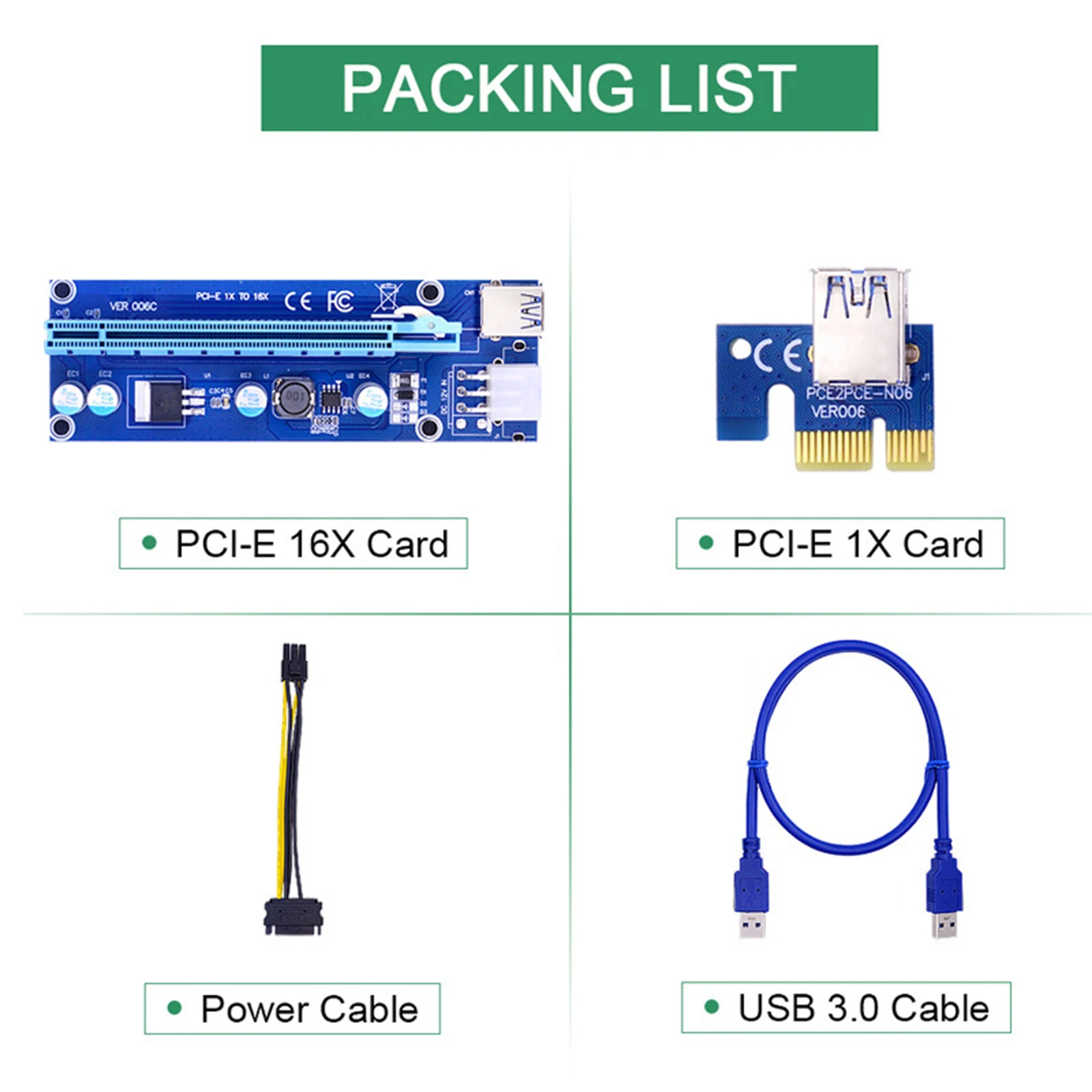 

VER006C PCI-E Райзер карта 6Pin SATA адаптер питания для Bitcoin-Litecoin, высококачественный прочный материал