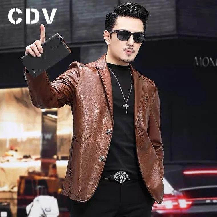 

Wax Oil Cowhide 2021 Autumn Haining Genuine Leather Jacket Men's Short Suit Collar Business Casual Coat