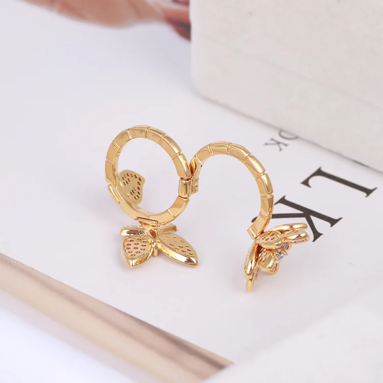 

European and American Jewelry Wholesale Fashion Elegant Flowers Butterfly Gold-Plated Dense Diamond Dual-Use Ring Rings