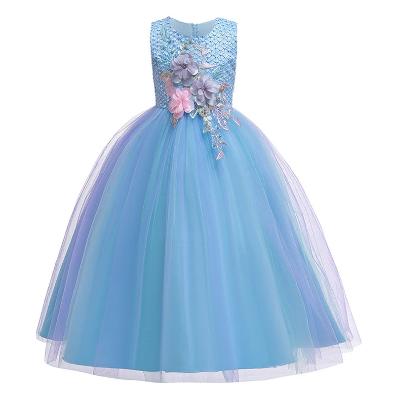 

LZH New Summer Girls Evening Dress Embroidered Evening Dress Wedding Party Children's Dress Flower Girls Long Sleeve Dress 4-14Y