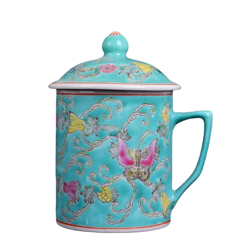 Зеленый 70S рельеф Чай чашки Восточной Азии дизайн кружка Винтаж Стиль Керамика