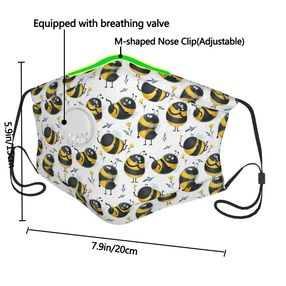 

Cute Bees Pattern Mask with Breathing Hole and Filter Reusable Dustproof Mask Windproof