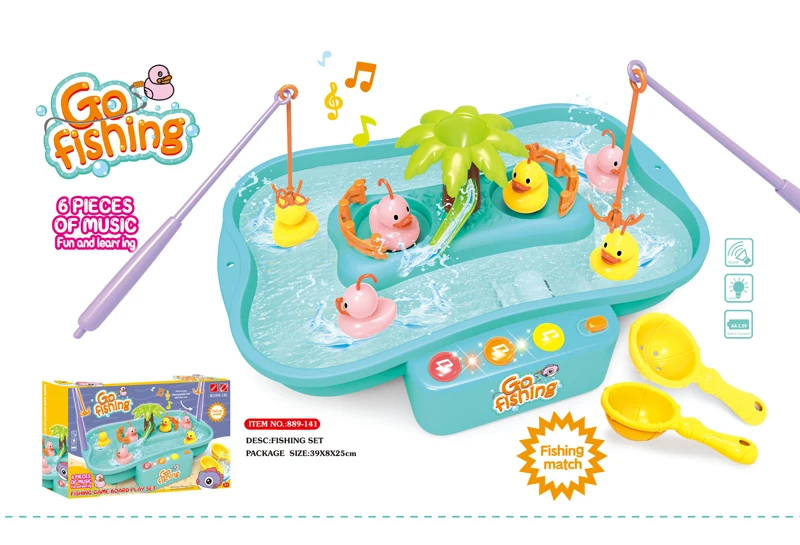 

Summer Electric Rotary Children Fishing Toy Set Real Water Flow Duck Toys Hydrodynamic Cycle Music & LED Pool Table Education