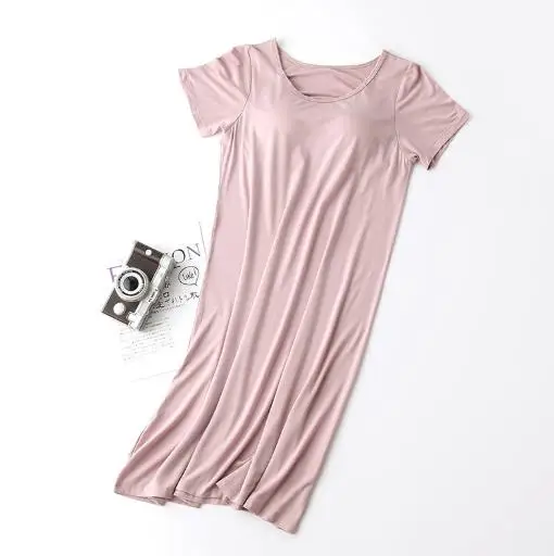 Fdfklak New Night Dress Women Lounge Wear Nightgowns Female Modal Cotton Sexy Sleepwear Bra Padded Nighties Loose Nightwear 3XL