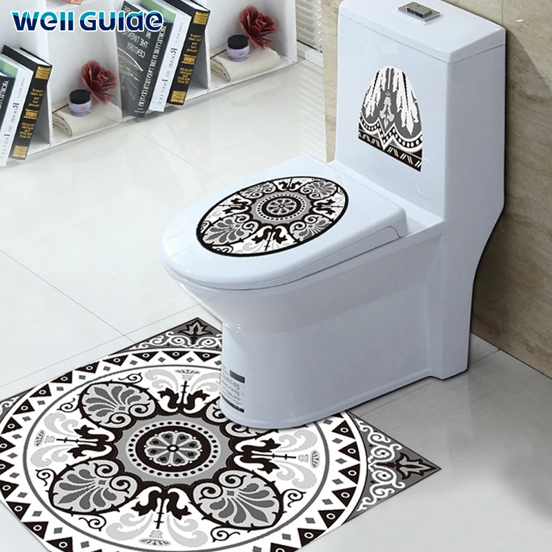 

PVC Bathroom Anti-skid Self-adhesive DIY Waterproof Toilet Floor Sticker for Household Bathroom Toilet Seat Cover Mats Pad