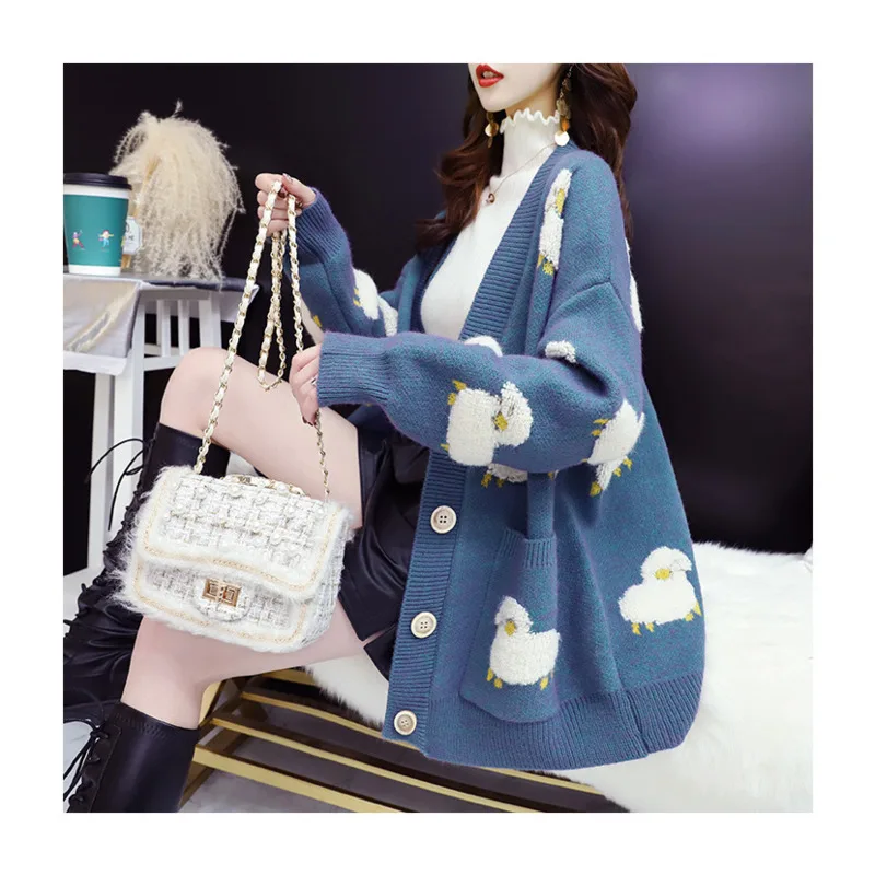 

Свободный свитер для женщин; Плотная осенне-зимняя одежда; Новинка; Корейский стиль; Свитер; Кардиган; Пальто; Повседневная одежда