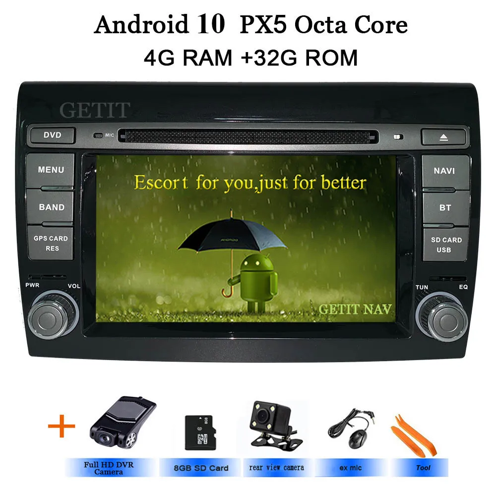 Автомобильный мультимедийный плеер Android 10 gps 2 Din стерео система для Fiat/Bravo 2007-2012 Восьмиядерный 4 ГБ ram радио am fm Wifi USB - Цвет: IPS 4G-Rear DVR cam
