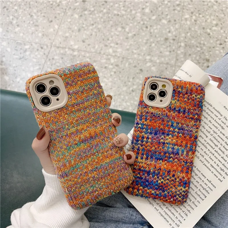 

Fashion Winter Knitting Wool Girl Soft Case For Iphone 11 12 Pro Max Mini 7 8 Plus Xr X Xs Max Se 2 Silicone Phone Cover Fundas