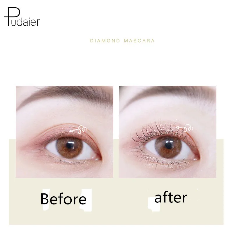 Pudaier diamond glitter mascara quick dry water drop makeup long lasting waterproof curling thick shiny eyelash |