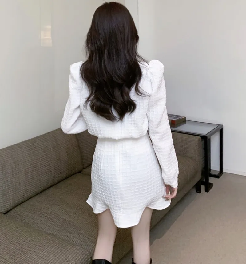 

2021 summer 2 Piece Set Women long sleeve Tops + Mini Skirt Suits Korean Sweet Skirt Set Two Piece Outfits