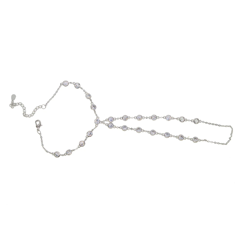 Женская Серебристая подвеска на запястье двойная яркая с круглым кубическим