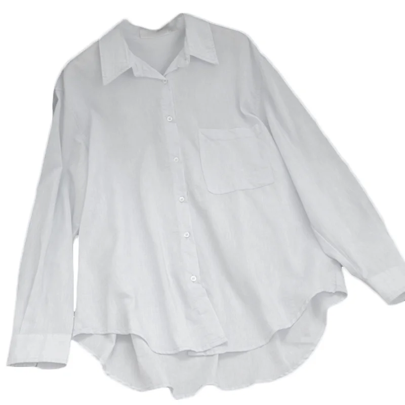 Винтажная рубашка в гонконгском стиле с длинным рукавом Женская Однотонная