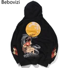 Свитшот Bebovizi мужской в стиле хип-хоп, уличная одежда в стиле Харадзюку, хлопковый пуловер с вышивкой Луны, кролика, Свитшот в китайском стиле, японская одежда