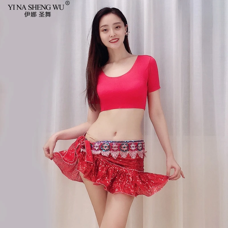 Новый тренировочный костюм для танца живота короткий топ + шарфик на бедрах