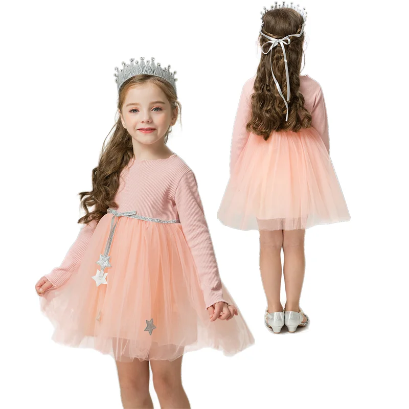 Зима 2019 платье с длинным рукавом для девочек Симпатичные платья принцессы