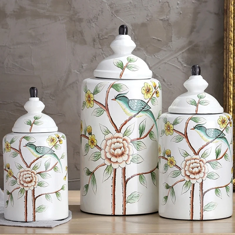 

Домашний декор, Классическая окрашенная керамическая ваза, вазы с цветочным узором, античная банка для конфет, многофункциональные фарфоро...