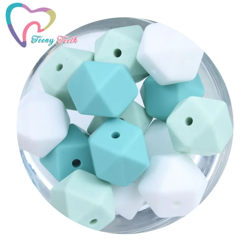 Cuentas de silicona hexagonales para dentici&oacute;n de beb&eacute;, mordedor de silicona sin BPA, 3 colores, 14 MM, 20 unidades-0