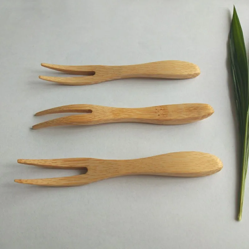 

Bamboo Food Forks Cocktail Fruit Picks Fork Party Dessert Cake Utensil