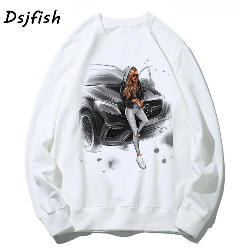 Толстовки swaetshirts для мужчин/женщин vogue beauty sexy girl COOL CAR hoodie Белый мультяшный принт
