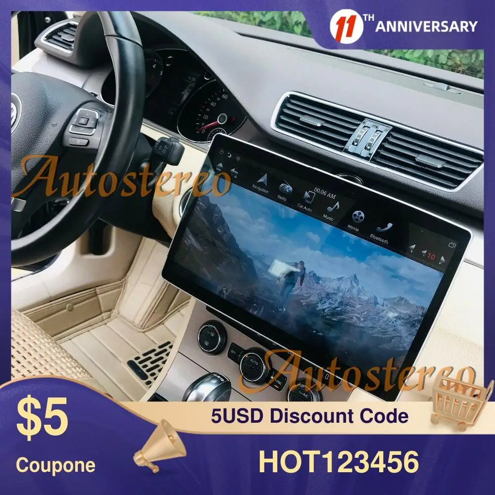 

12.8" Tesla Style Rotation IPS Screen 2 Din Universal Android 9.0 4+64GB Car DVD GPS Player Auto Radio Car Stereo Voice Control