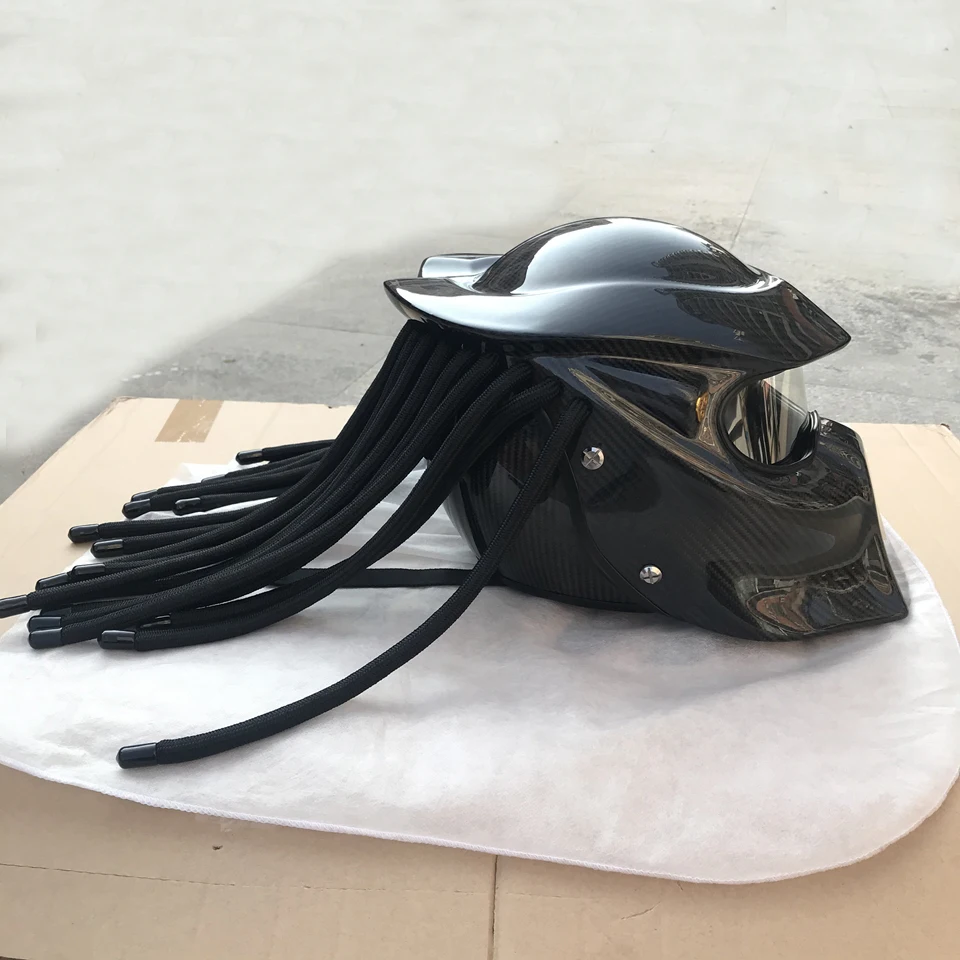 Beste Nieuwe Full Carbon Fiber Motorfiets Predator Helm Volledige Gezicht Dot Certificering Hoge Kwaliteit Casco Depredador Clear Lens