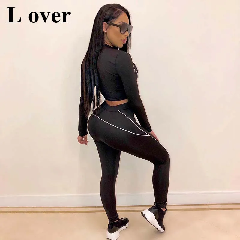 Женский спортивный костюм из двух предметов топ на молнии с длинным рукавом и