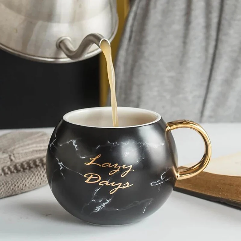 

Creative Coffee Mug Printing with Gold 530ML Women Men Marble Ceramic Coffee Mug Milk Drink Cup Best Christmas Gift For Friends