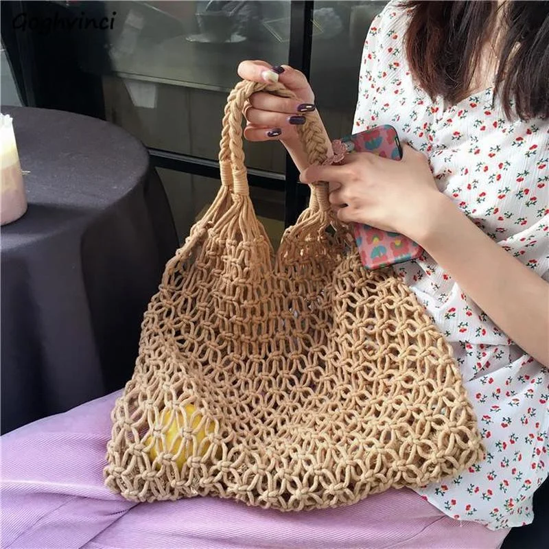 

Shopping Bags Women Hollow Out Large Capacity Eco Reusable Shoulder Bag Underarm Woven Casual Simple Bento Environmental Solid