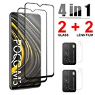 Закаленное стекло 4 в 1 9D для Xiaomi Poco M3 M2 F2 Pro, Защитная пленка для экрана и объектива камеры, стекло Poco M3