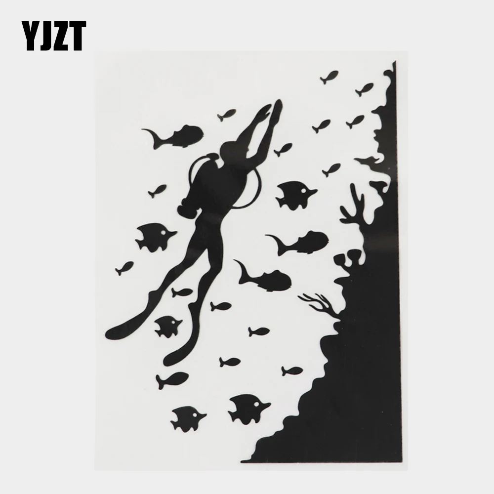 

YJZT, 12,2 см × 16,8 см, Виниловая наклейка для дайверов и морских животных, черная/серебряная наклейка 18A-0667