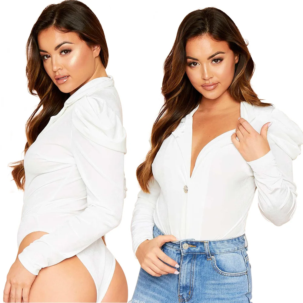 Женское боди с V-образным вырезом однотонное черное/Белое Облегающее пышными