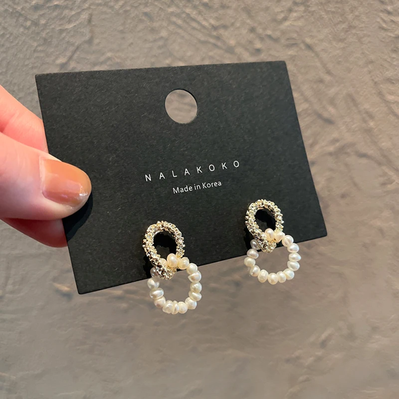 

New Popular 14K Real Gold Plated Baroque Natural Pearl Drop Earrings for Women Korean Fashion Jewelry S925 Silver Needle Party