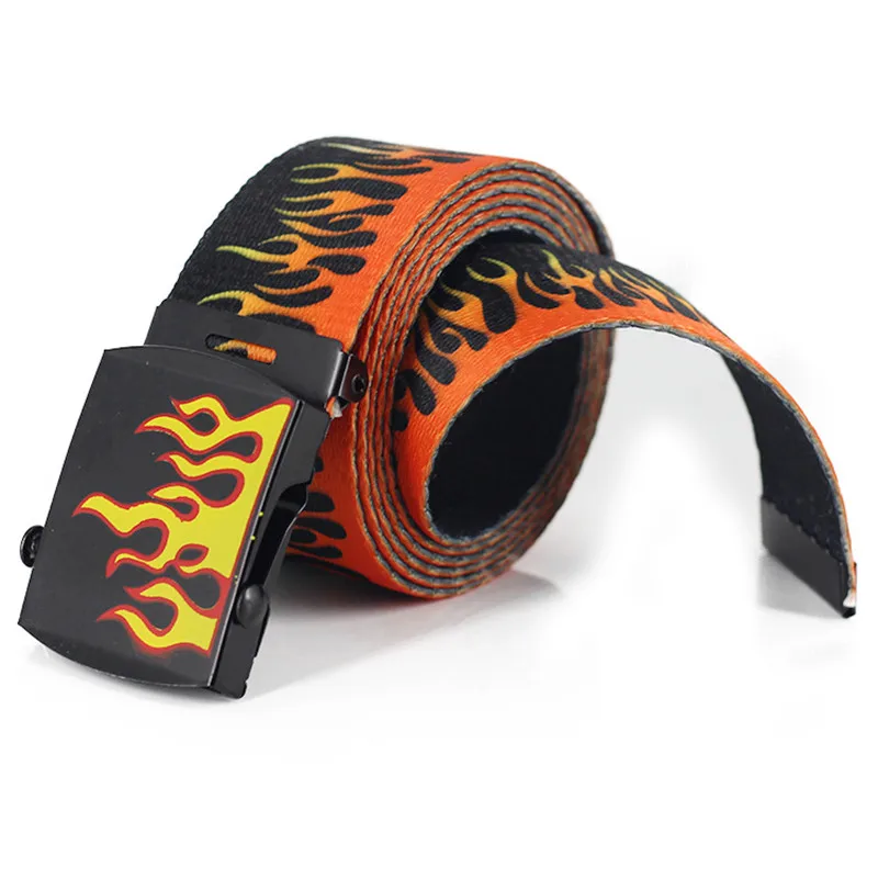 

Ремень с принтом пламени для мужчин и женщин, стильный ремень в стиле унисекс, модный нейлоновый пояс для джинсов