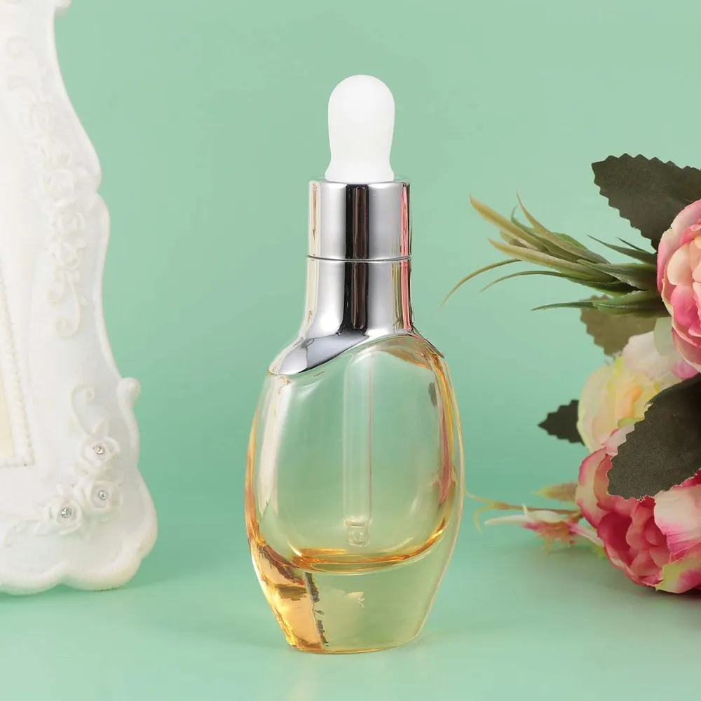 

4pcs Refillable Essential Oil Bottles Dropper Subpackaging Bottles Glass Storage Bottle Empty Bottle (35ml Golden Dropper)