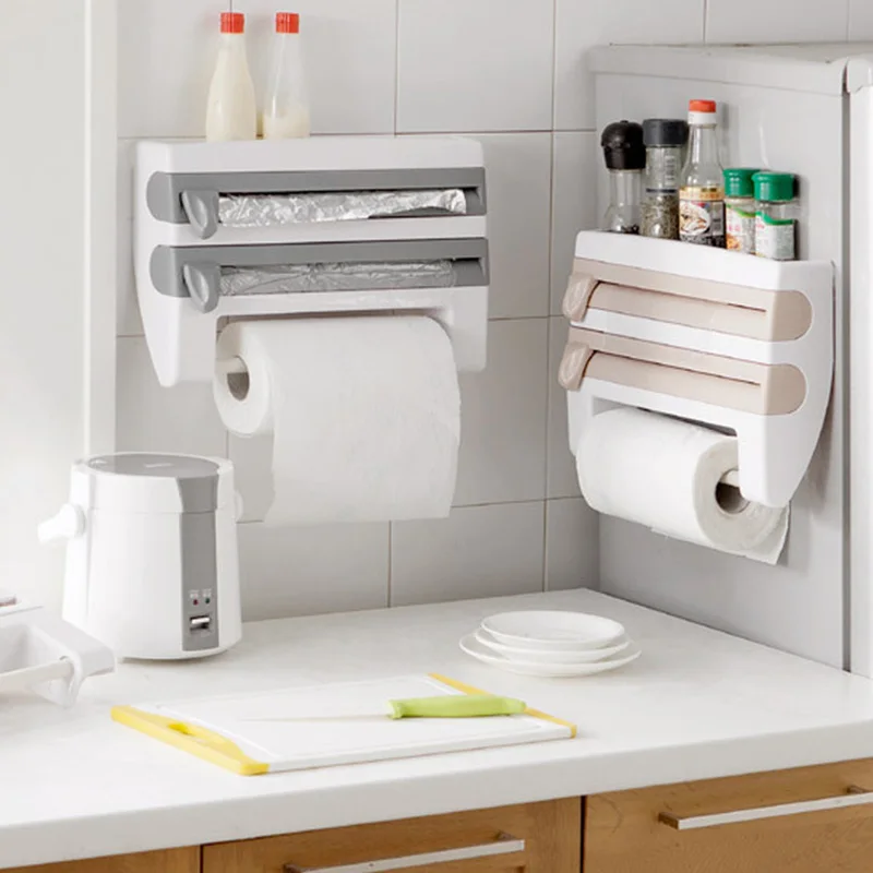 

News Plastic Refrigerator Cling Film Storage Rack Shelf Wrap Cutting Wall Hanging Paper Towel Holder Kitchen Accessories