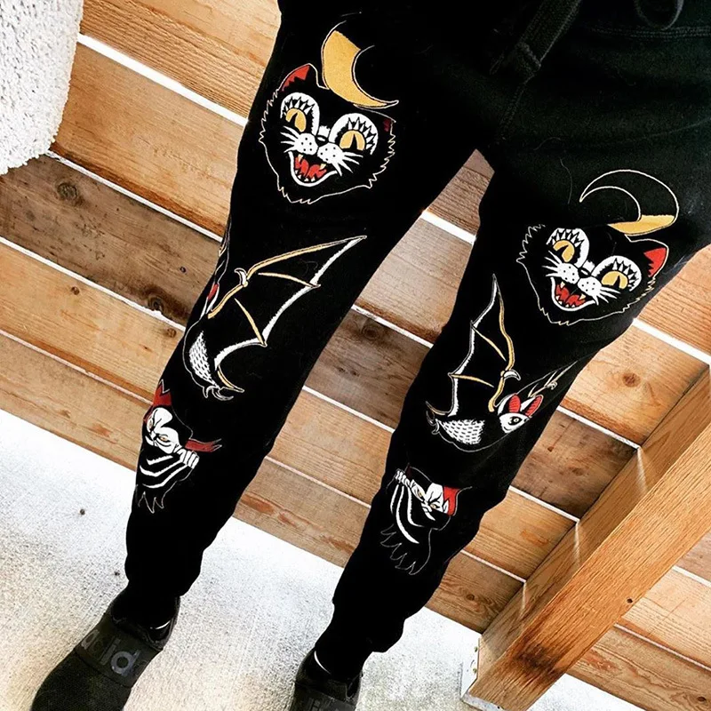 

Pants women's loose straight leg Halloween print trousers women's all-match thin and thin women's trousers