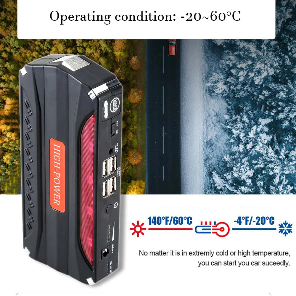 multi function mini portable emergency battery charger car jump starter high capacity booster power bank starting device cables free global shipping