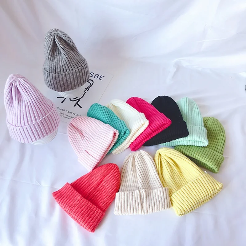 

6Cute Baby Hat 3-10T Toddler Boys Girls New Autumn Winter Warm Kids Baby Solid Print Hats Wool Hemming Caps