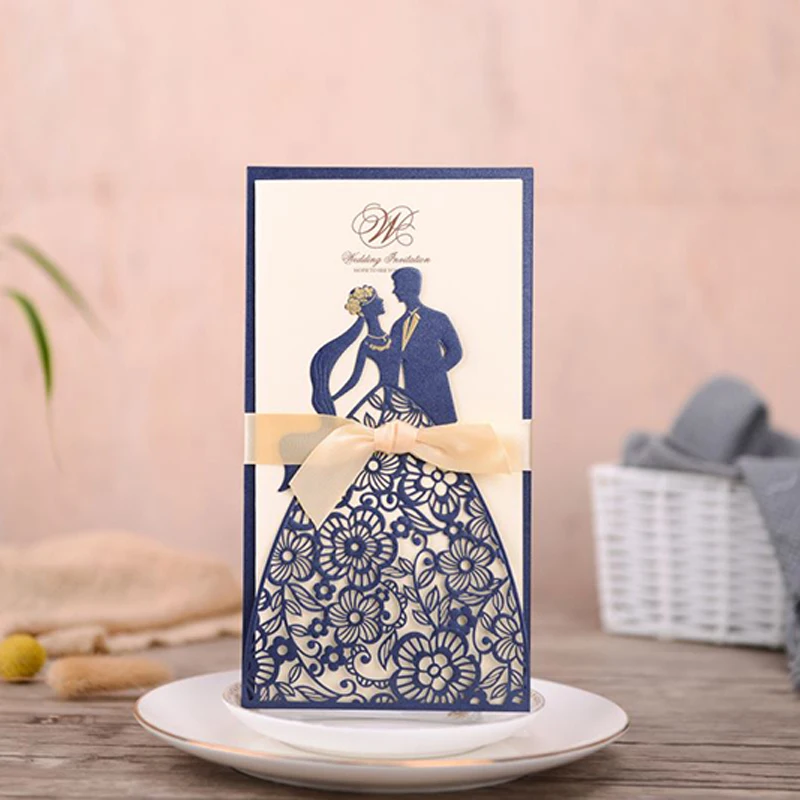 (20 шт./лот) Свадебные Пригласительные открытки для невесты и жениха лазерной