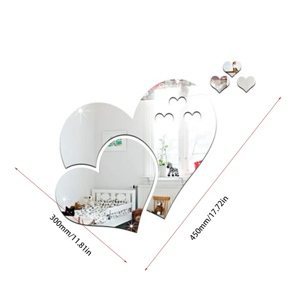 

Heart-shaped 3D Mirror Wall Sticker 4PCS DIY TV Background Bathroom Stickers Wall Decor bedroom Bathroom Home Decoration Mirror